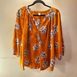 Mustard floral button down